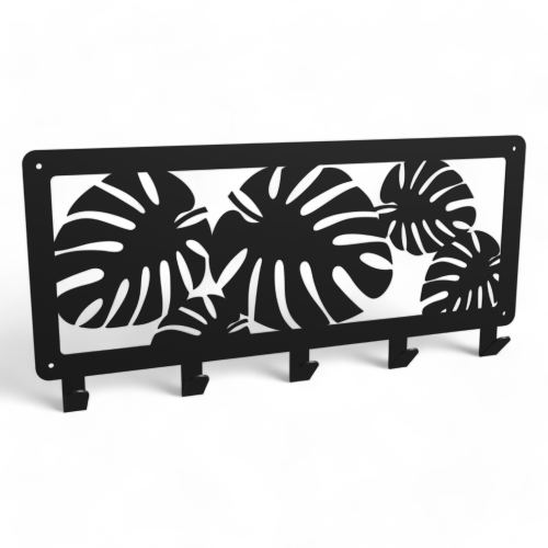 Stalowy, ozdobny wieszak ścienny "Panel-4" 50 cm, Monstera