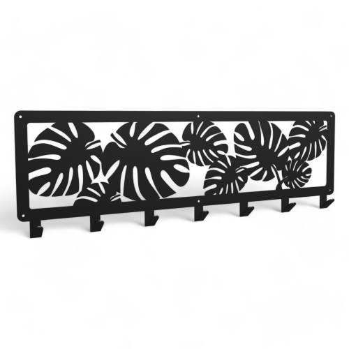 Stalowy, ozdobny wieszak ścienny "Panel-4" 75 cm, Monstera