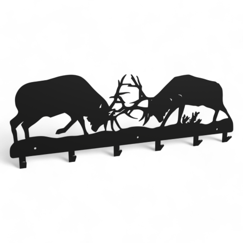 Stalowy, ozdobny wieszak ścienny Walczące Jelenie - wJ-1