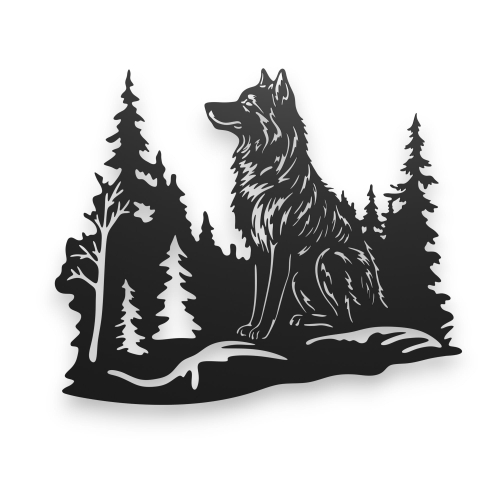 Dekor stalowy, leśna sceneria z wilkiem dW-12